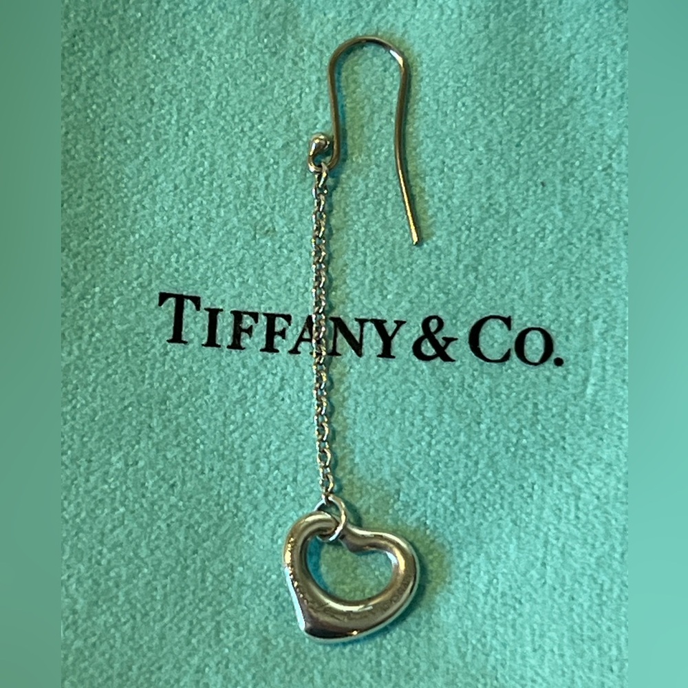 Tiffany & Co. Elsa Peretti Open Heart Drop Dangle Earrings Silver 925 (Single) - Picture 3 of 7